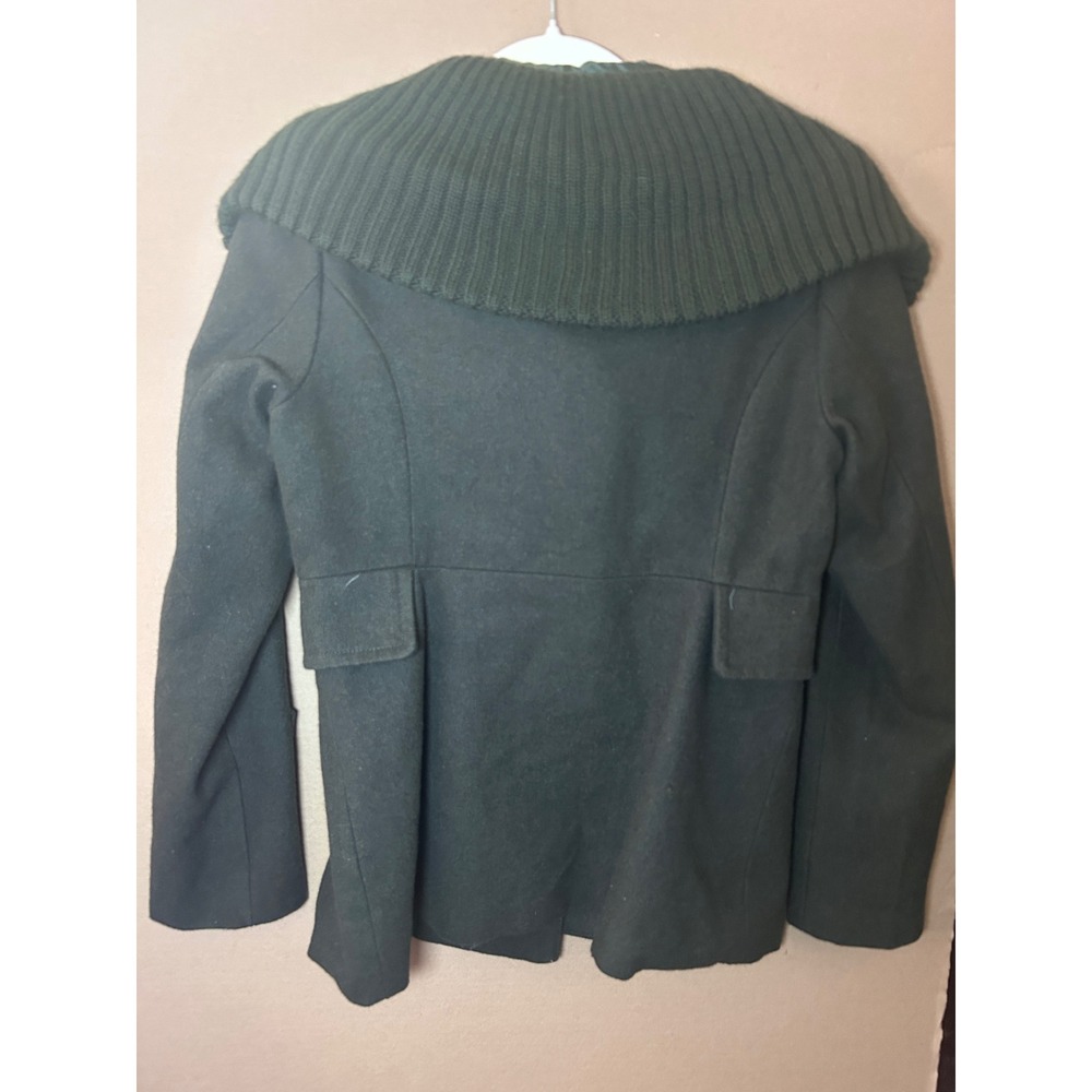 Coffeeshop Pea Coat Wool Small Green Excellent Knit Collar Double Breasted - Picture 8 of 9